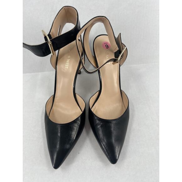 Nine West Black Leather Slingback Heels - Picture 1 of 5